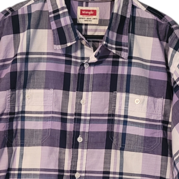 Wrangler Flex For Comfort Shirt Mens 2XL Button Down Cotton Blend Purple Plaid - Picture 6 of 6